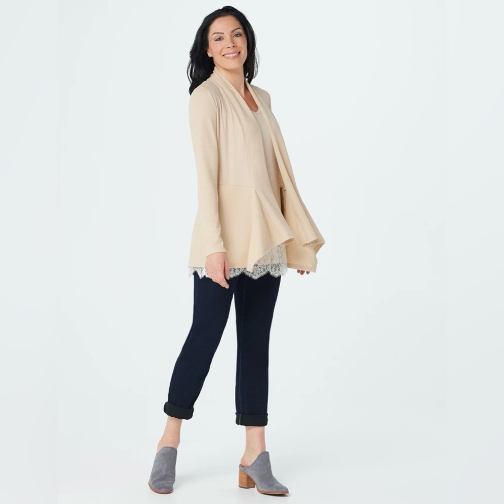 LOGO Lori Goldstein Waffle Knit Cardigan Brown Size XS